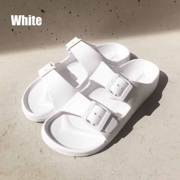 NEW Adjustable Double Buckled Straps Comfy Slip On Slides Slippers Sandals White - Picture 11 of 12